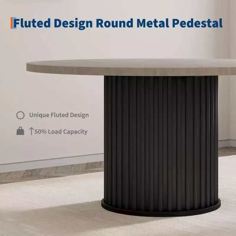 47 grande table à manger ronde pour 4-6 personnes, table de cuisine en bois avec base piédestal métallique ondulée robuste pour la maison et la salle à manger