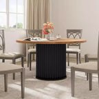 47 grande table à manger ronde pour 4-6 personnes, table de cuisine en bois avec base piédestal métallique ondulée robuste pour la maison et la salle à manger