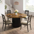 47 grande table à manger ronde pour 4-6 personnes, table de cuisine en bois avec base piédestal métallique ondulée robuste pour la maison et la salle à manger