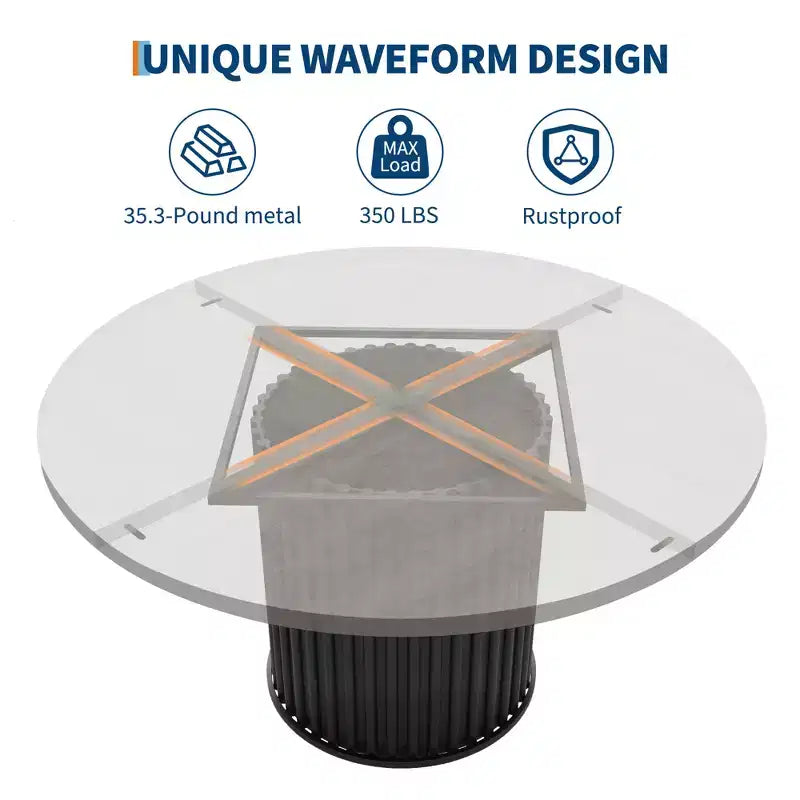 47 grande table à manger ronde pour 4-6 personnes, table de cuisine en bois avec base piédestal métallique ondulée robuste pour la maison et la salle à manger