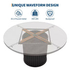 47 grande table à manger ronde pour 4-6 personnes, table de cuisine en bois avec base piédestal métallique ondulée robuste pour la maison et la salle à manger