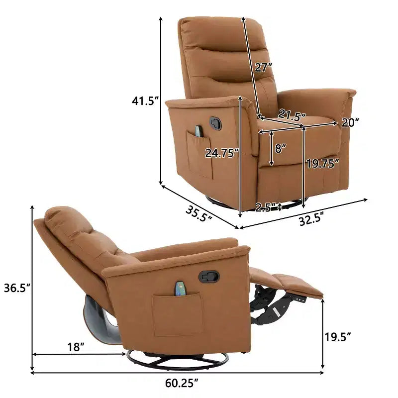 Fauteuil inclinable manuel rembourré en bouclette moderne, fauteuil inclinable berçant pivotant avec massage et dossier réglable pour salon-Panipeachy