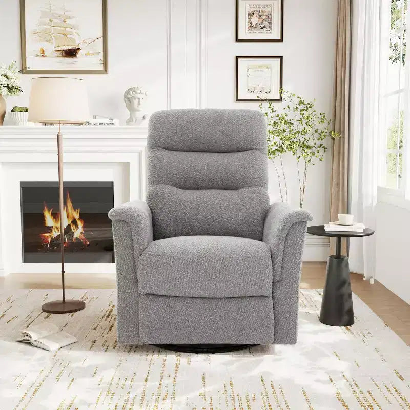 Fauteuil inclinable manuel rembourré en bouclette moderne, fauteuil inclinable berçant pivotant avec massage et dossier réglable pour salon-Panipeachy