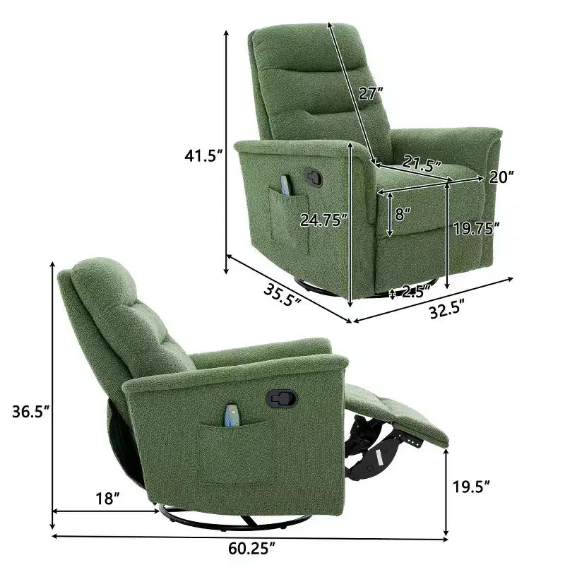 Fauteuil inclinable manuel rembourré en bouclette moderne, fauteuil inclinable berçant pivotant avec massage et dossier réglable pour salon-Panipeachy