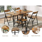 47 Ensemble de salle à manger pliant 5 pièces de style ferme pour 4 personnes - Table pliante en bois sur roulettes et 4 chaises pliantes - Cadre en acier robuste, peu encombrant pour appartement