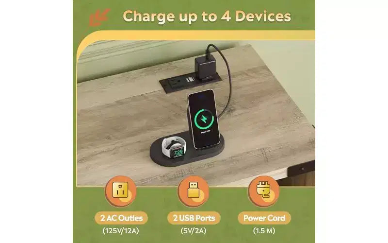 Classeur en bois DEXYLLO avec station de recharge, classeur latéral mobile avec serrure pour bureau à domicile