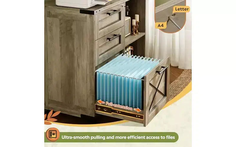 Classeur en bois DEXYLLO avec station de recharge, classeur latéral mobile avec serrure pour bureau à domicile