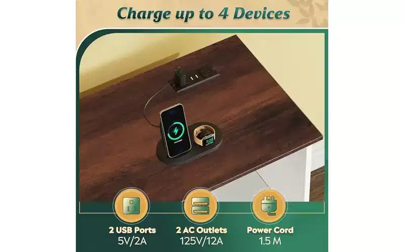 Meuble de classement DEXYLLO à 3 tiroirs, meuble de classement latéral en bois avec serrure et station de charge, support d'imprimante roulant avec rangement pour le bureau à domicile