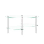 Table basse ovale transparente à 3 niveaux en verre, table moderne en verre trempé avec pieds en acier inoxydable pour salon ou bureau