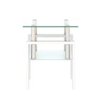 Table basse en verre trempé blanc transparent de 45 cm, table d'appoint carrée à 2 niveaux avec pieds en métal pour salon chambre
