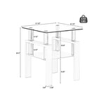 Table basse en verre trempé blanc transparent de 45 cm, table d'appoint carrée à 2 niveaux avec pieds en métal pour salon chambre