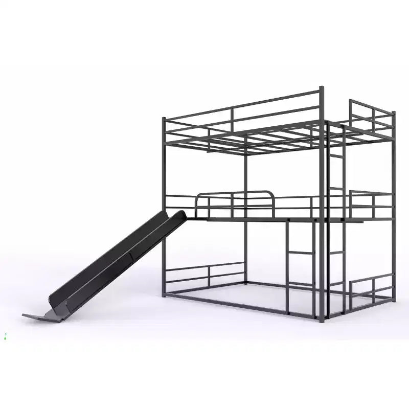 Lit mezzanine en métal pleine grandeur Luxystar avec toboggan et échelle pour chambre d'enfant, noir