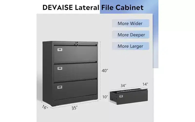 DEXYLLO Classeur métallique latéral avec serrure, classeur à 3 tiroirs avec porte-cartes de visite
