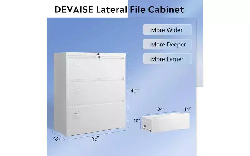 DEXYLLO Classeur métallique latéral avec serrure, classeur à 3 tiroirs avec porte-cartes de visite