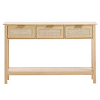 Console GDFStudio Leonid moderne en bois et rotin avec 3 tiroirs