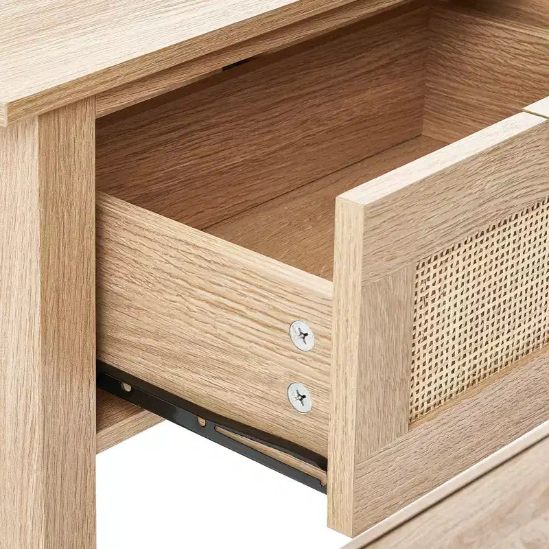Console GDFStudio Leonid moderne en bois et rotin avec 3 tiroirs