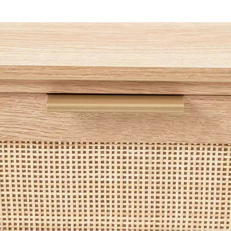 Console GDFStudio Leonid moderne en bois et rotin avec 3 tiroirs
