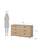Tvilum, Ensemble de chambre à coucher 3 pièces Mira – Commode double à 6 tiroirs et ensemble de 2 tables de nuit, Jackson Hickory