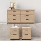 Tvilum, Ensemble de chambre à coucher 3 pièces Mira – Commode double à 6 tiroirs et ensemble de 2 tables de nuit, Jackson Hickory