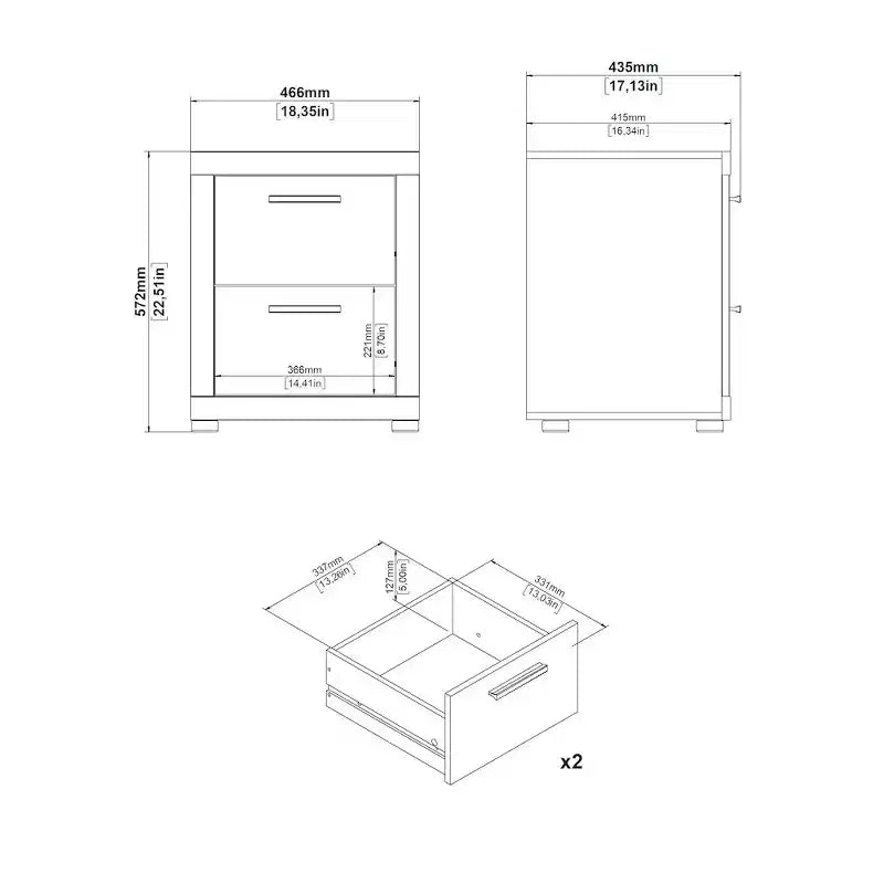 Tvilum, Ensemble de chambre à coucher 3 pièces Mira – Commode double à 6 tiroirs et ensemble de 2 tables de nuit, Jackson Hickory