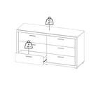 Tvilum, Ensemble de chambre à coucher 3 pièces Mira – Commode double à 6 tiroirs et ensemble de 2 tables de nuit, Jackson Hickory