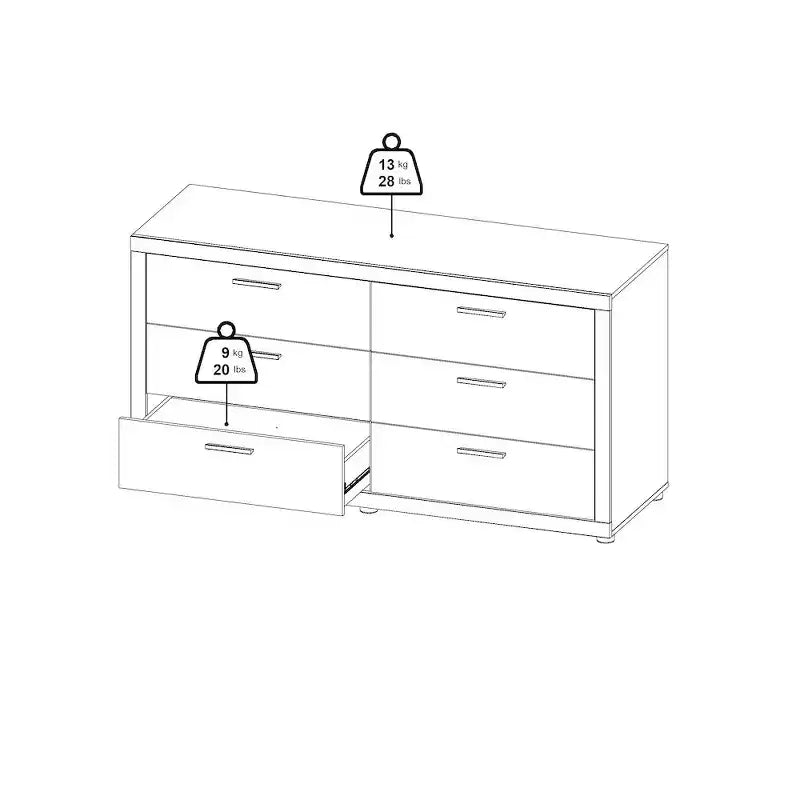Tvilum, Ensemble de chambre à coucher 3 pièces Mira – Commode double à 6 tiroirs et ensemble de 2 tables de nuit, Jackson Hickory