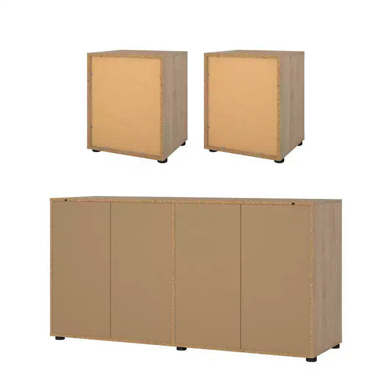 Tvilum, Ensemble de chambre à coucher 3 pièces Mira – Commode double à 6 tiroirs et ensemble de 2 tables de nuit, Jackson Hickory
