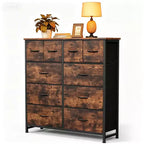 JIONJOY Commode de rangement 10 tiroirs - Organisateur facile à monter pour chambre à coucher, avec dispositif anti-basculement et pieds réglables, noyer antique