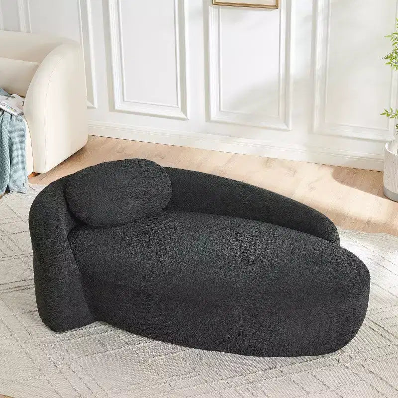 Petit canapé moderne ovale en tissu bouclé, fauteuil d'appoint compact avec accoudoirs latéraux et coussin pour salon et chambre à coucher-Panipeachy