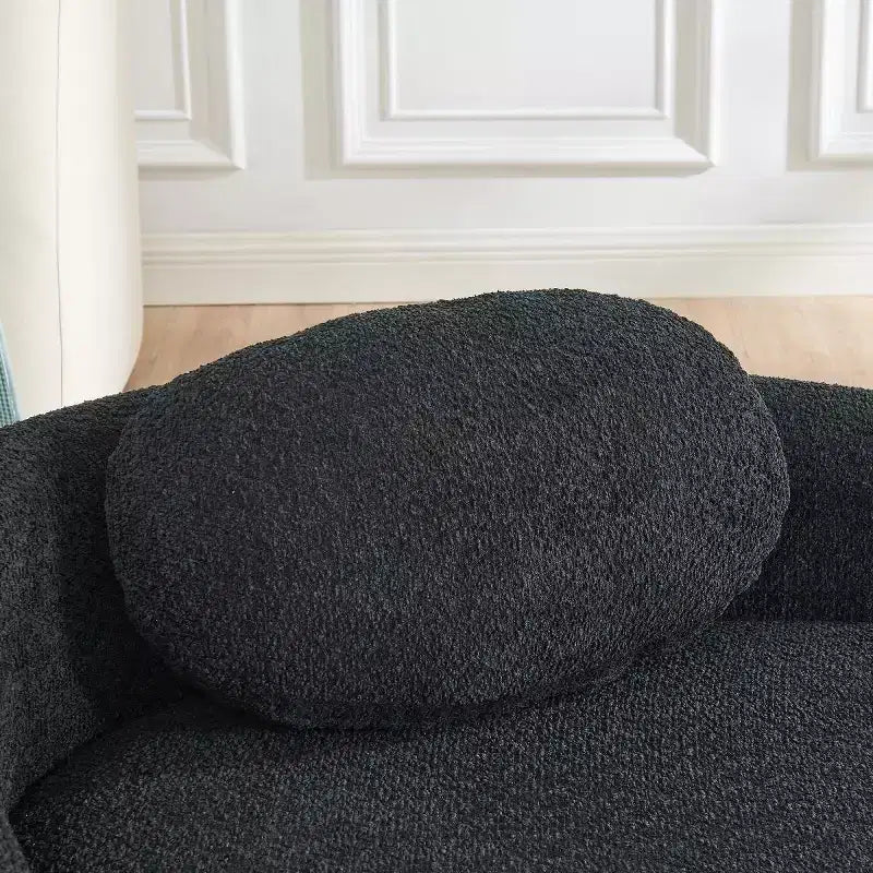 Petit canapé moderne ovale en tissu bouclé, fauteuil d'appoint compact avec accoudoirs latéraux et coussin pour salon et chambre à coucher-Panipeachy