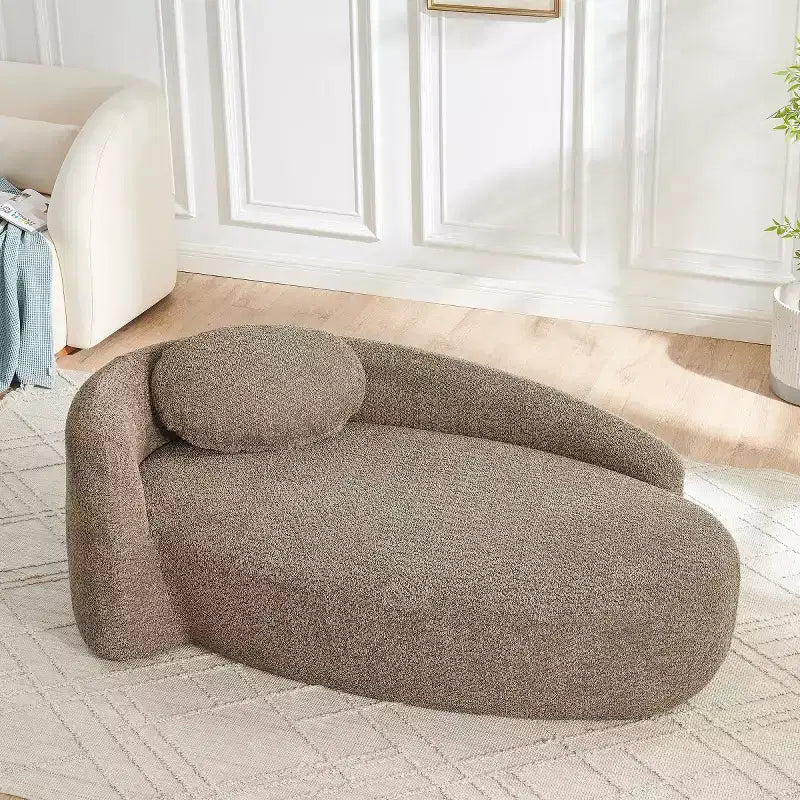 Petit canapé moderne ovale en tissu bouclé, fauteuil d'appoint compact avec accoudoirs latéraux et coussin pour salon et chambre à coucher-Panipeachy
