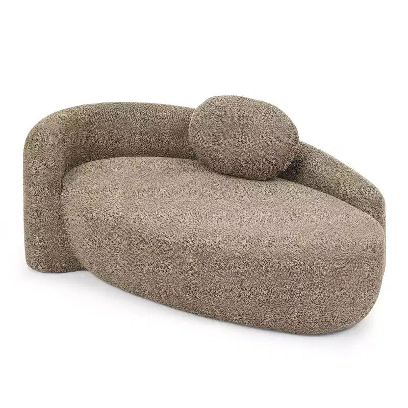 Petit canapé moderne ovale en tissu bouclé, fauteuil d'appoint compact avec accoudoirs latéraux et coussin pour salon et chambre à coucher-Panipeachy