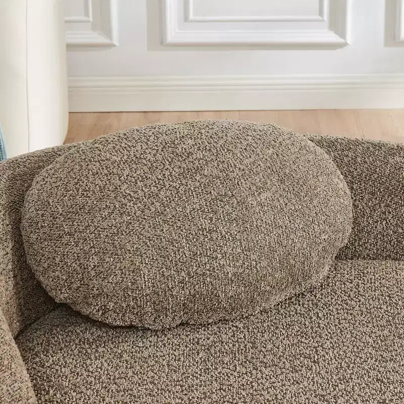 Petit canapé moderne ovale en tissu bouclé, fauteuil d'appoint compact avec accoudoirs latéraux et coussin pour salon et chambre à coucher-Panipeachy