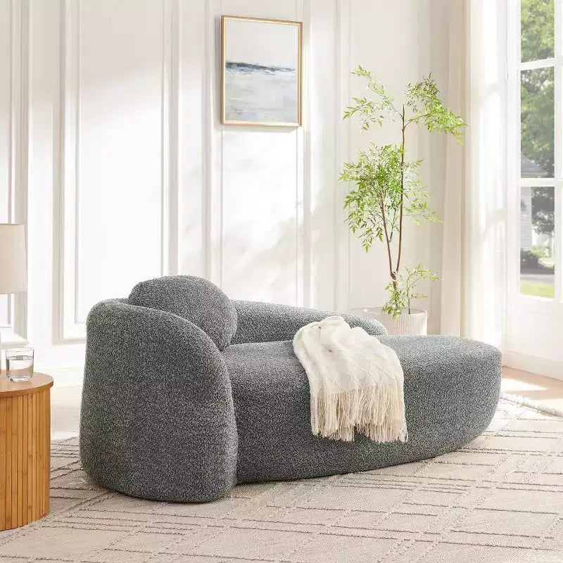 Petit canapé moderne ovale en tissu bouclé, fauteuil d'appoint compact avec accoudoirs latéraux et coussin pour salon et chambre à coucher-Panipeachy