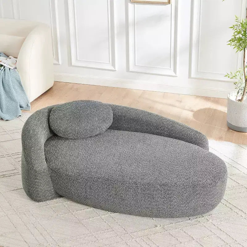 Petit canapé moderne ovale en tissu bouclé, fauteuil d'appoint compact avec accoudoirs latéraux et coussin pour salon et chambre à coucher-Panipeachy