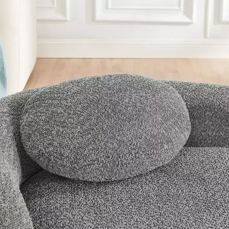 Petit canapé moderne ovale en tissu bouclé, fauteuil d'appoint compact avec accoudoirs latéraux et coussin pour salon et chambre à coucher-Panipeachy