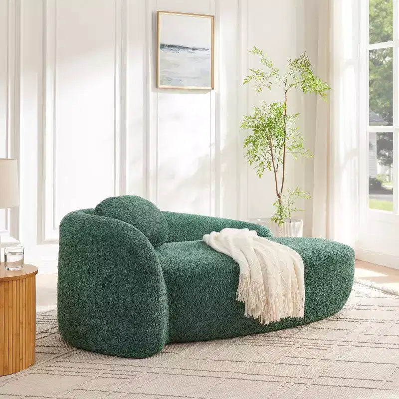 Petit canapé moderne ovale en tissu bouclé, fauteuil d'appoint compact avec accoudoirs latéraux et coussin pour salon et chambre à coucher-Panipeachy