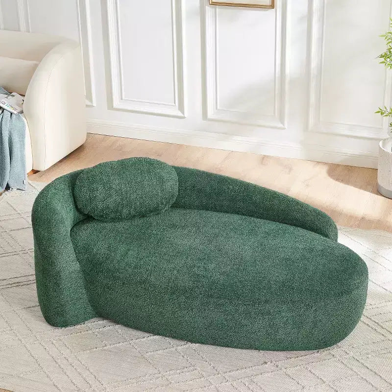 Petit canapé moderne ovale en tissu bouclé, fauteuil d'appoint compact avec accoudoirs latéraux et coussin pour salon et chambre à coucher-Panipeachy