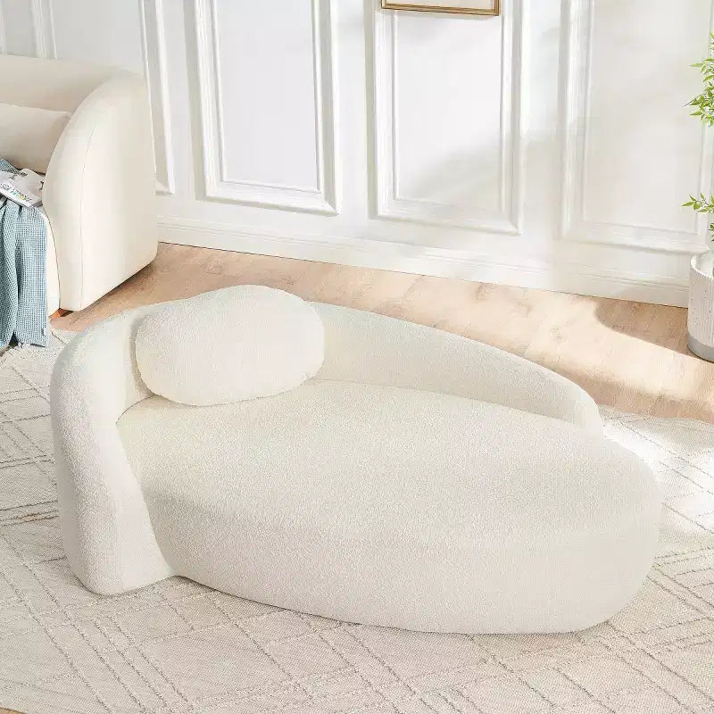 Petit canapé moderne ovale en tissu bouclé, fauteuil d'appoint compact avec accoudoirs latéraux et coussin pour salon et chambre à coucher-Panipeachy