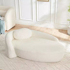 Petit canapé moderne ovale en tissu bouclé, fauteuil d'appoint compact avec accoudoirs latéraux et coussin pour salon et chambre à coucher-Panipeachy
