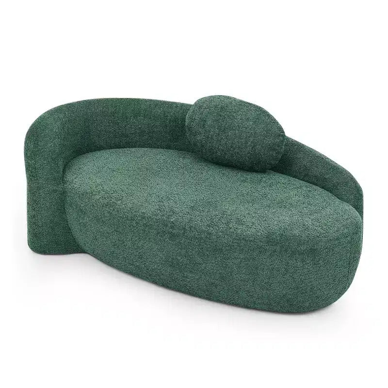 Petit canapé moderne ovale en tissu bouclé, fauteuil d'appoint compact avec accoudoirs latéraux et coussin pour salon et chambre à coucher-Panipeachy