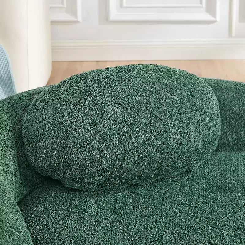 Petit canapé moderne ovale en tissu bouclé, fauteuil d'appoint compact avec accoudoirs latéraux et coussin pour salon et chambre à coucher-Panipeachy