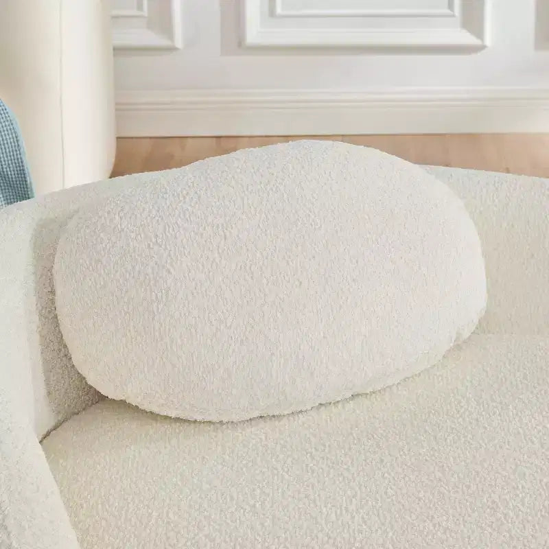 Petit canapé moderne ovale en tissu bouclé, fauteuil d'appoint compact avec accoudoirs latéraux et coussin pour salon et chambre à coucher-Panipeachy
