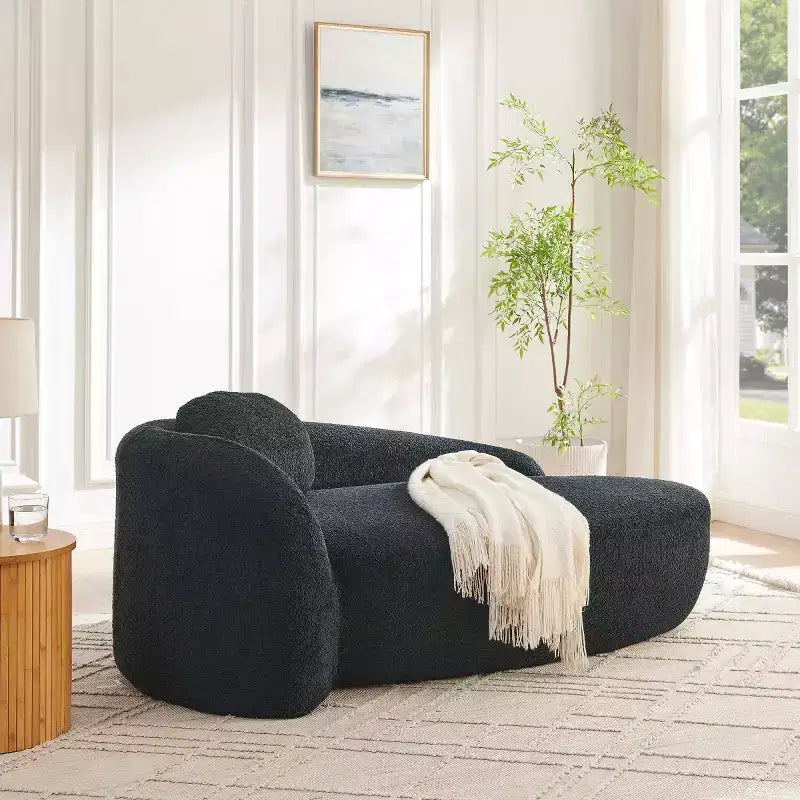 Petit canapé moderne ovale en tissu bouclé, fauteuil d'appoint compact avec accoudoirs latéraux et coussin pour salon et chambre à coucher-Panipeachy