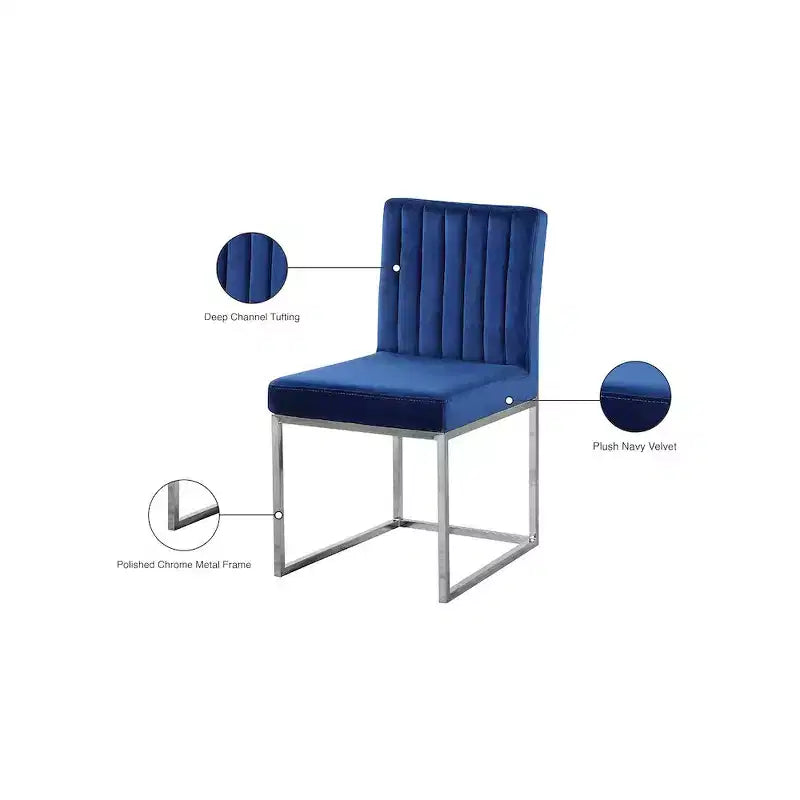 Chaise de salle à manger Giselle en velours bleu marine par Meridian Furniture, lot de 2