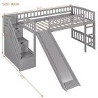 Lit mezzanine double Luxystar avec toboggan et escalier de rangement pour chambre d'enfant