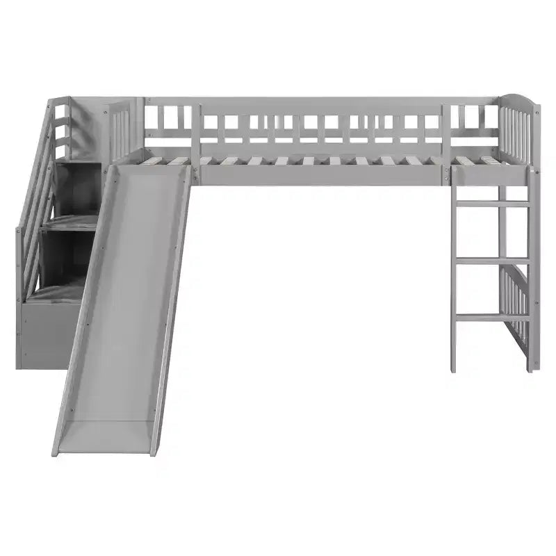Lit mezzanine double Luxystar avec toboggan et escalier de rangement pour chambre d'enfant
