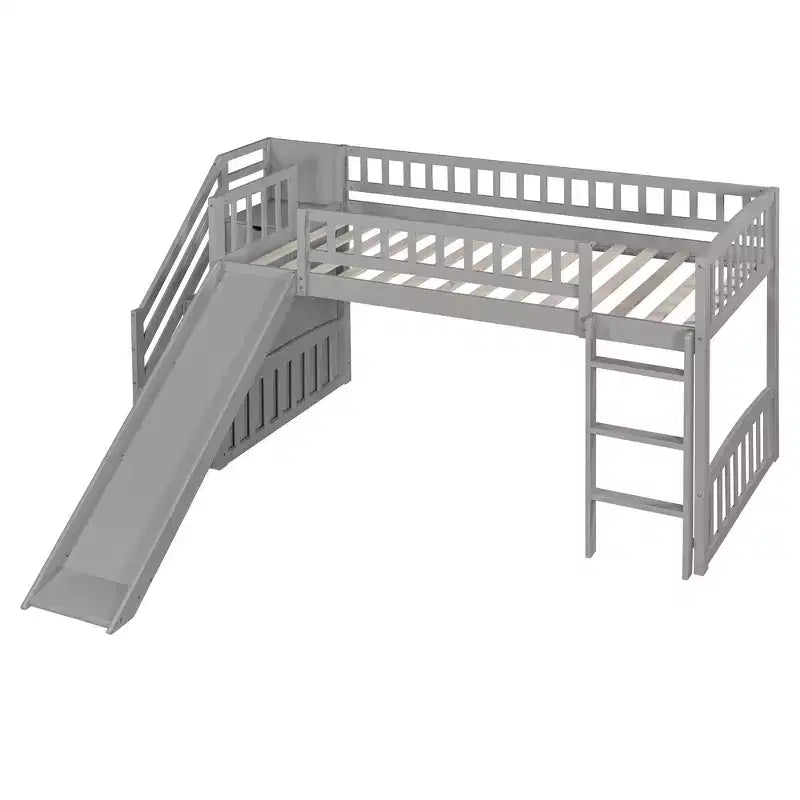 Lit mezzanine double Luxystar avec toboggan et escalier de rangement pour chambre d'enfant