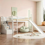 Lit mezzanine double Luxystar avec toboggan et escalier de rangement pour chambre d'enfant