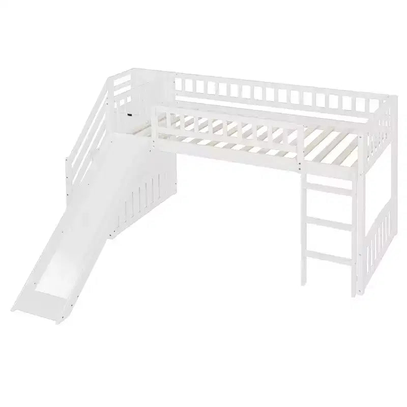 Lit mezzanine double Luxystar avec toboggan et escalier de rangement pour chambre d'enfant